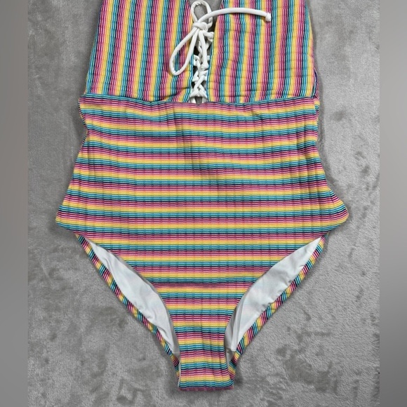 NWOT Onia Rainbow Pinstripe Lace Up One Piece Bikini Swimsuit Size XS - Picture 5 of 15